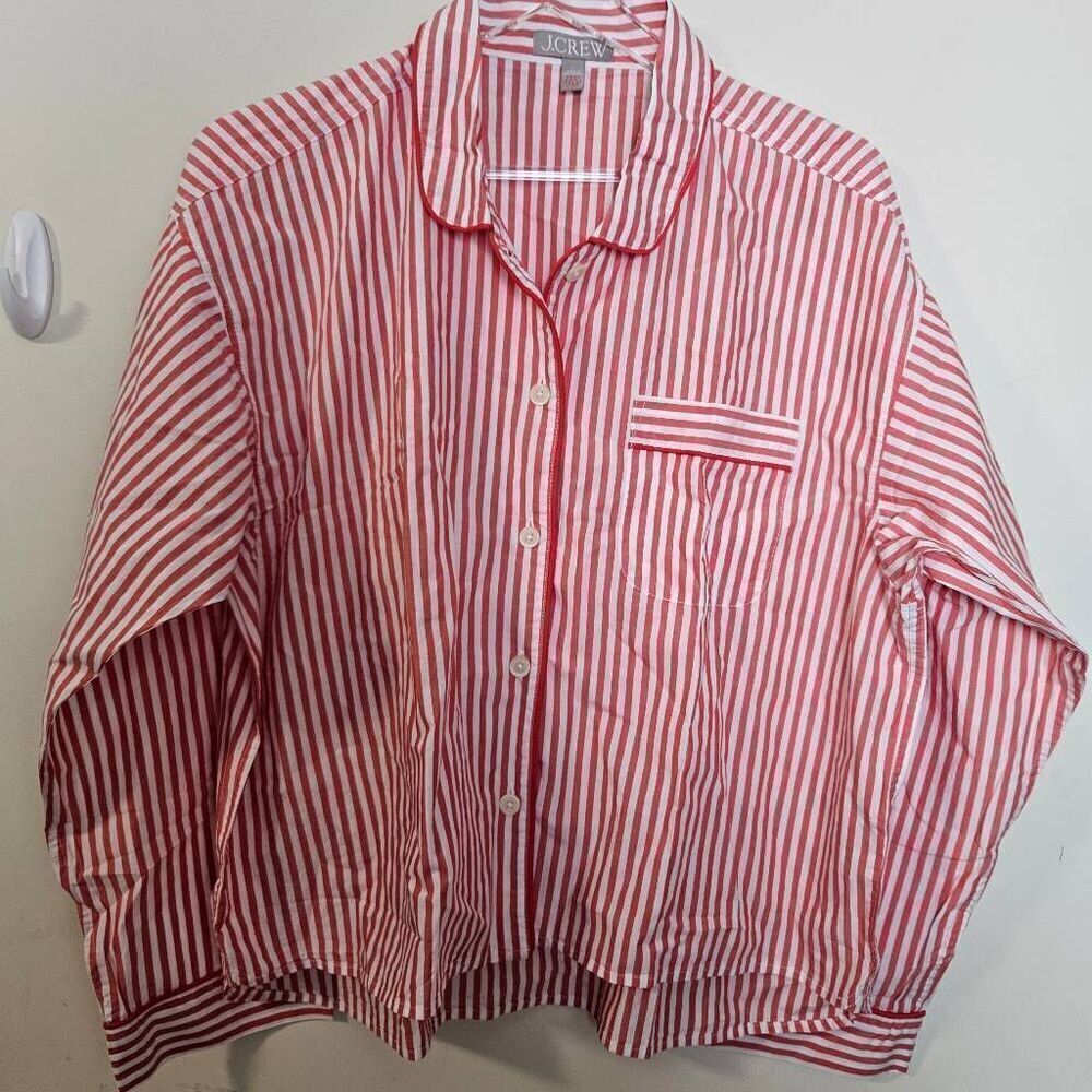 J. Crew Long-sleeve Button Front pajama Top Red and White Strioe Large